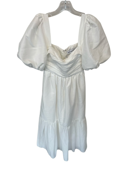 Self-Portrait Size 0 White Polyester Short Balloon Sleeve Pleated Back Zip Dress White / 0