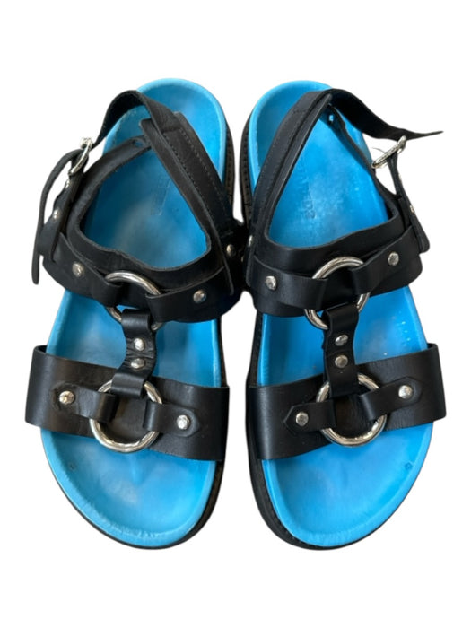Dsquared Shoe Size 42 Black & Blue Leather Chunky Buckles SHW Sandals Black & Blue / 42