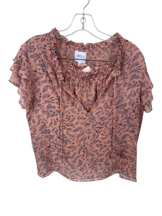 Misa Size S Peach & Purple Print Polyester Elastic Waist Paisley Skirt Set Peach & Purple Print / S