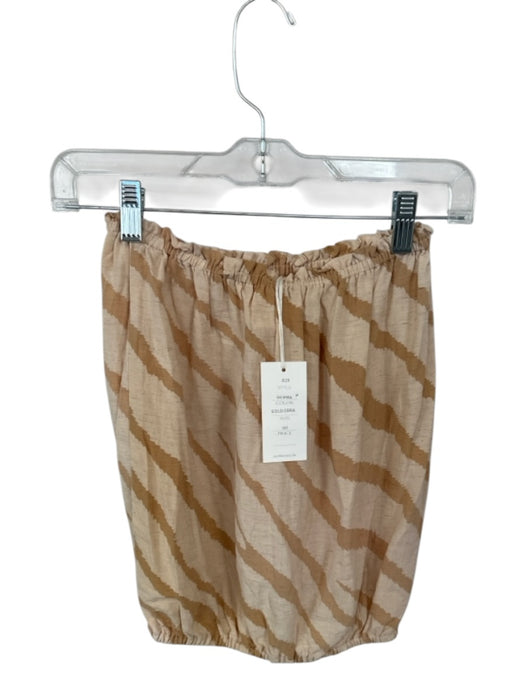 Indah Size S/M Tan & cream Linen & Viscose Strapless Lines Elastic Waist Top Tan & cream / S/M