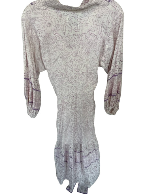 India Amory Size S White & Purple Cotton Long Balloon Sleeve Flowers Dress White & Purple / S