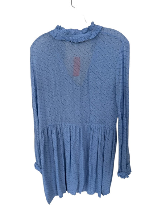 Ganni Size 38 Blue & Navy Viscose Blend Long Balloon Sleeve Flowers Dress Blue & Navy / 38