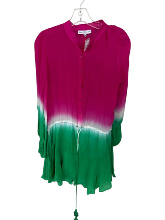 Karina Grimaldi Size XS Green & Magenta Silk Long Sleeve Ombre Dress Green & Magenta / XS