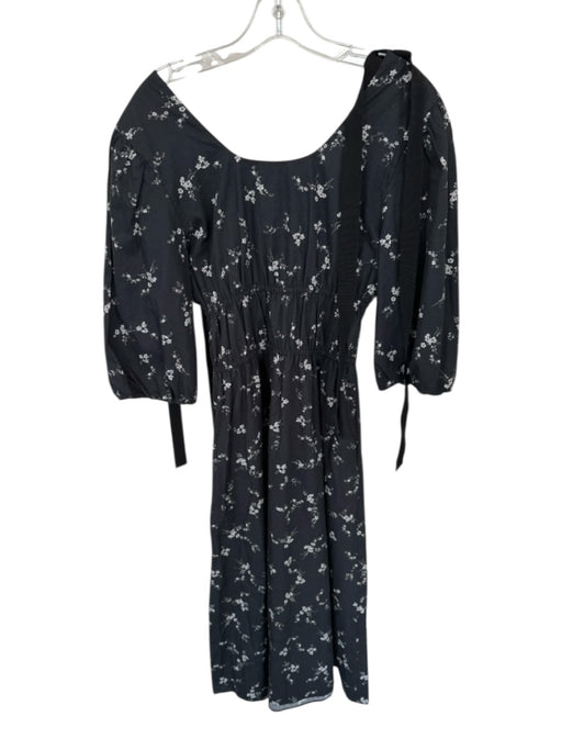 G. Label by Goop Size 2 Black & White Cotton 3/4 Balloon Sleeve Flowers Dress Black & White / 2