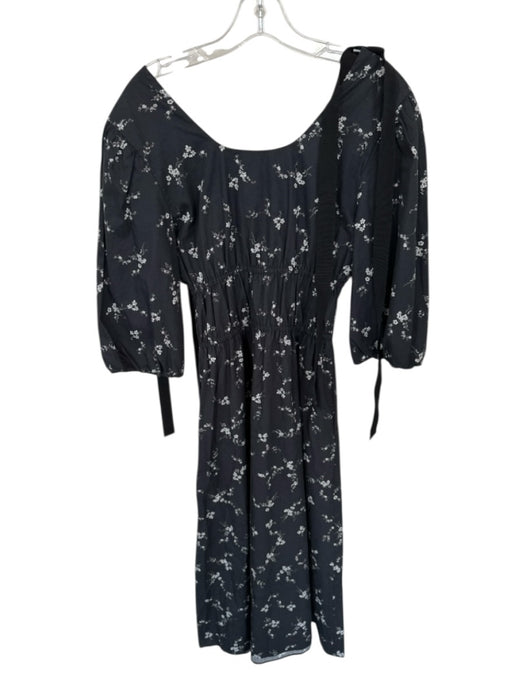 G. Label by Goop Size 2 Black & White Cotton 3/4 Balloon Sleeve Flowers Dress Black & White / 2
