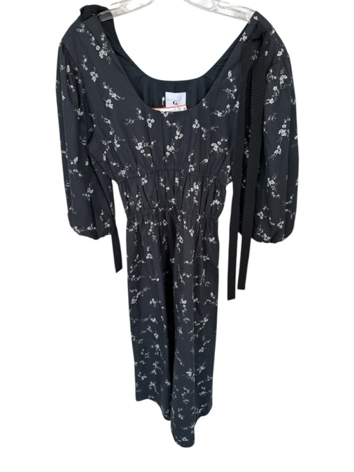 G. Label by Goop Size 2 Black & White Cotton 3/4 Balloon Sleeve Flowers Dress Black & White / 2