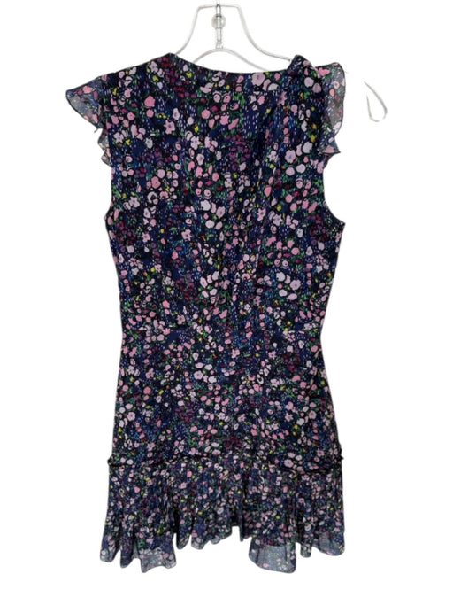 Saloni Size 2 Navy & Pink Polyester Blend Flutter Sleeves Flowers Pleated Dress Navy & Pink / 2