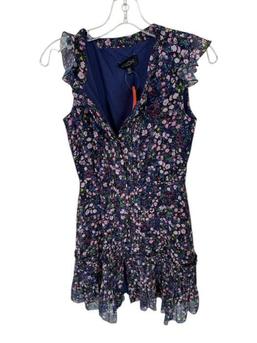 Saloni Size 2 Navy & Pink Polyester Blend Flutter Sleeves Flowers Pleated Dress Navy & Pink / 2