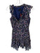 Saloni Size 2 Navy & Pink Polyester Blend Flutter Sleeves Flowers Pleated Dress Navy & Pink / 2