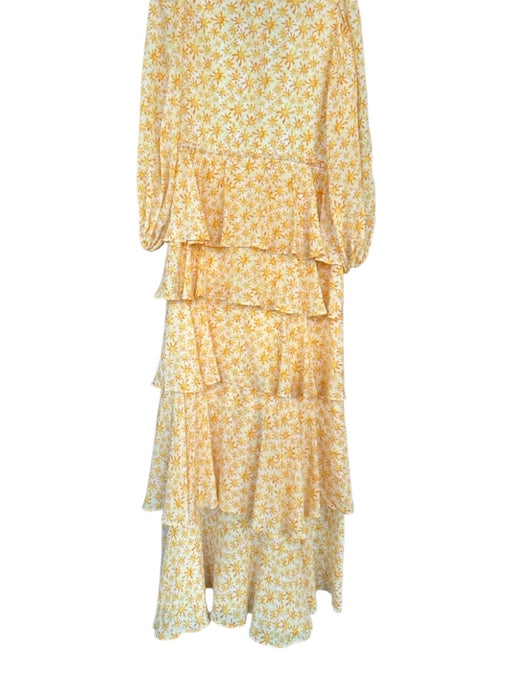 Mochi Size S Yellow & White Silk Long Balloon Sleeve Sun Drawstring Waist Dress Yellow & White / S
