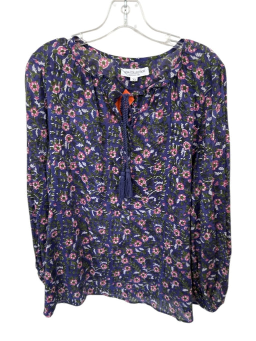 India Collection Emerson Fry Size XS Purple & Green Cotton Flowers Top Purple & Green / XS