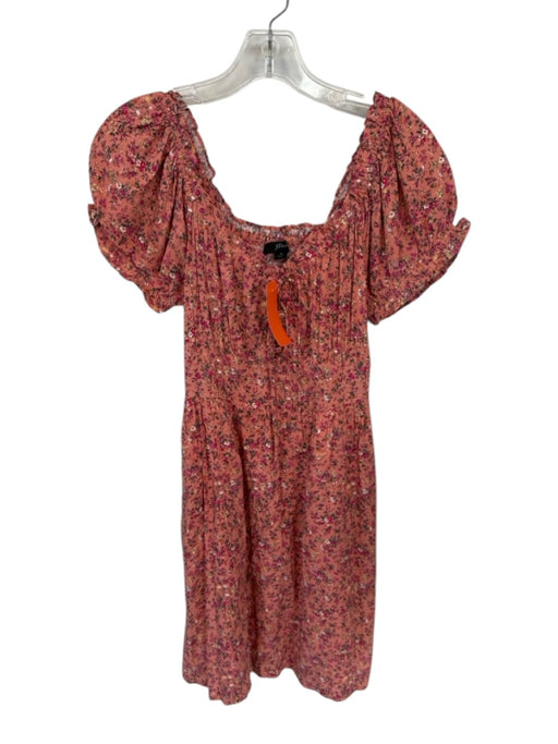 J Crew Size 4 Peach & Green Viscose Short Balloon Sleeve Flower Side Zip Dress Peach & Green / 4