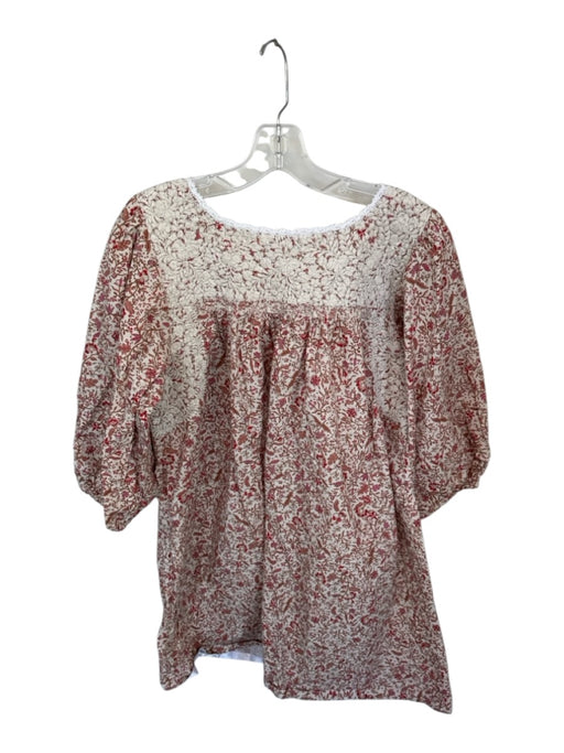 Mi Golondrina Size M red & cream Cotton Long Balloon Sleeve Botanical Dress red & cream / M
