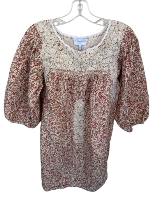 Mi Golondrina Size M red & cream Cotton Long Balloon Sleeve Botanical Dress red & cream / M