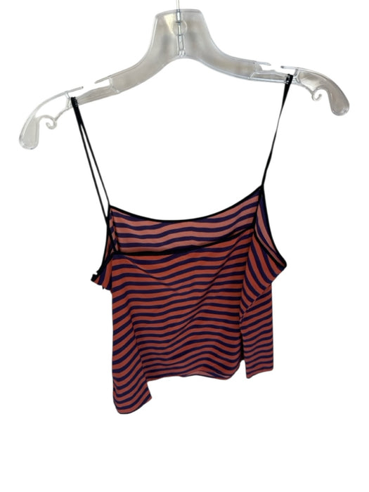 Fendi Size 42 Orange & navy Silk Spaghetti Strap Striped Side Zip Top Orange & navy / 42