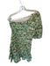 Farm Rio Size S Green & Orange Cotton One Shoulder Eyelet birds Side Zip Dress Green & Orange / S