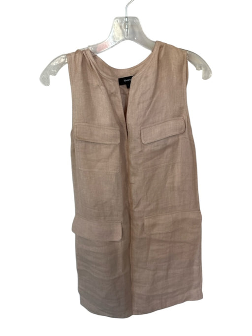 Theory Size 2 Tan Linen Sleeveless Front Pockets Dress Tan / 2