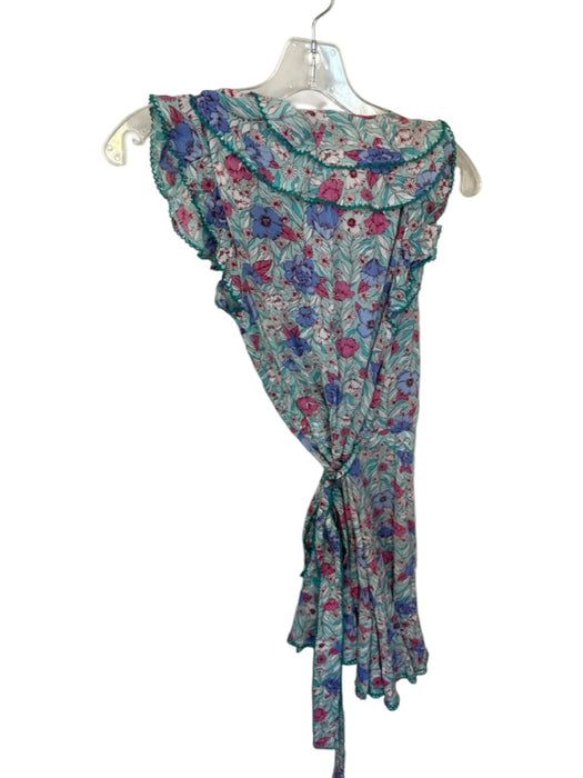 Poupette St. Barth Size S Aqua & Purple Pima Cotton Sleeveless Botanical Dress Aqua & Purple / S