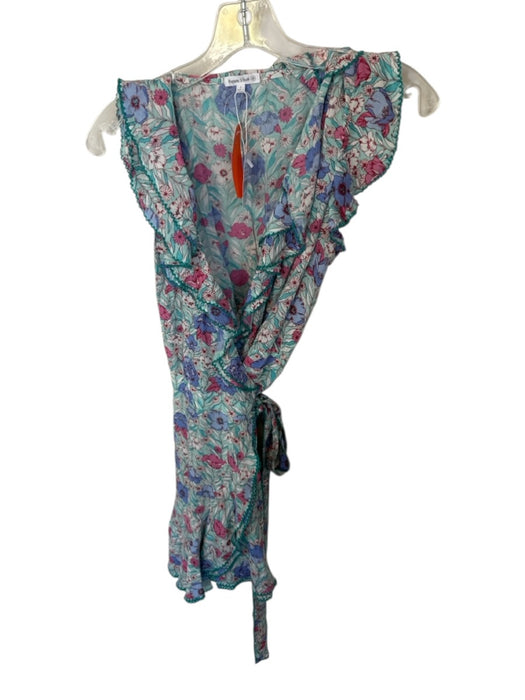 Poupette St. Barth Size S Aqua & Purple Pima Cotton Sleeveless Botanical Dress Aqua & Purple / S