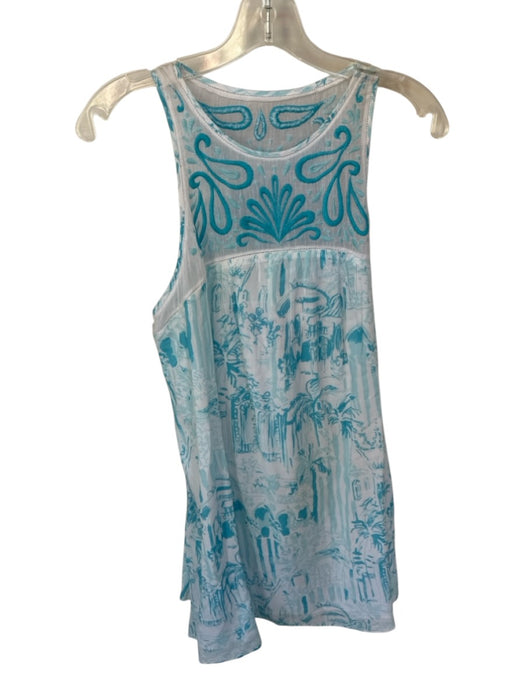 Lilly Pulitzer Size M Blue & White Cotton Sleeveless embroider neck Dress Blue & White / M