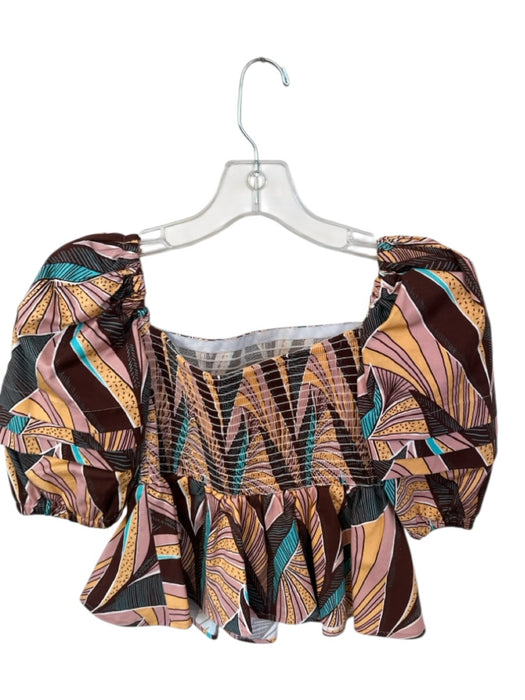Autumn Adeigbo Size 0 Brown & Peach Cotton Short Balloon Sleeve Leaves Top Brown & Peach / 0