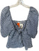 Emerson Fry Size XS Blue & White Linen Long Balloon Sleeve Gingham Front Tie Top Blue & White / XS