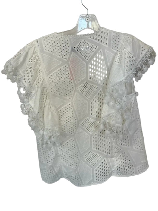 Hunter Bell Size S White Cotton Flutter Sleeves Eyelet Lace Trim Top White / S