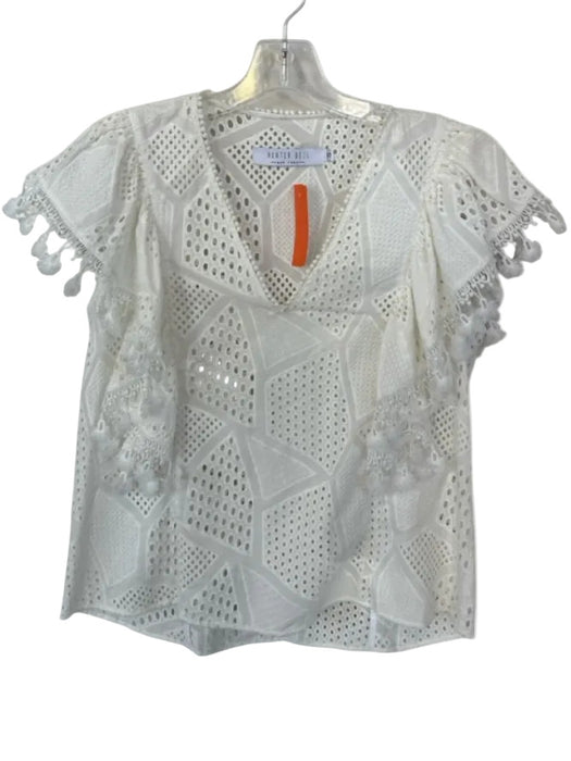 Hunter Bell Size S White Cotton Flutter Sleeves Eyelet Lace Trim Top White / S