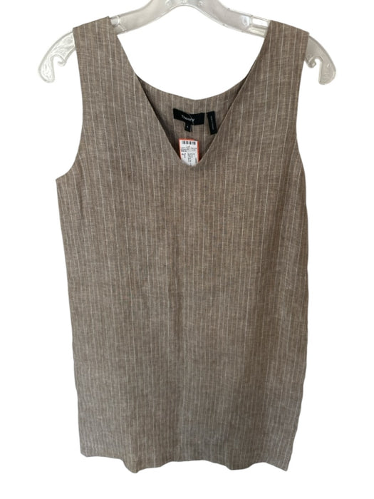 Theory Size 6 Taupe & Tan Linen Sleeveless Striped Shift Dress Taupe & Tan / 6