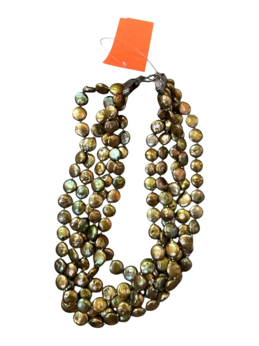 Green Pearls Multi Strand Sterling Detail Necklace Green