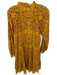 Roller Rabbit Size S Mustard & Purple Cotton Long Balloon Sleeve Botanical Dress Mustard & Purple / S