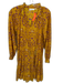 Roller Rabbit Size S Mustard & Purple Cotton Long Balloon Sleeve Botanical Dress Mustard & Purple / S