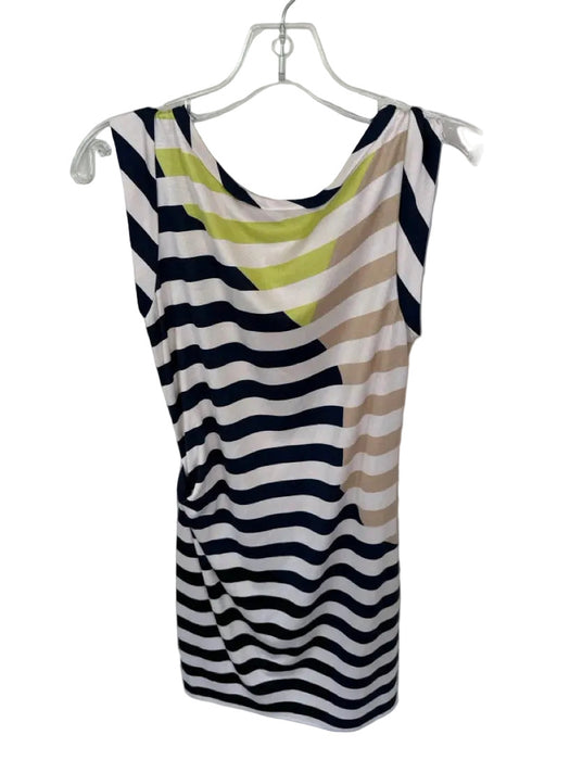 Diane Von Furstenberg Size 4 Navy & Lime Silk Sleeveless Striped Dress