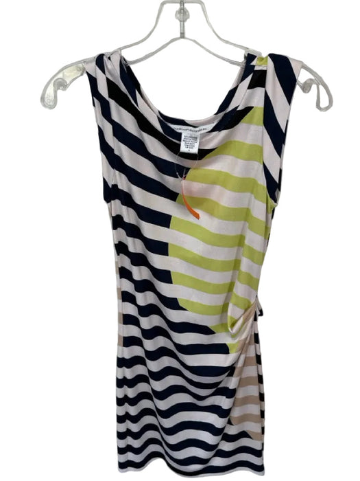 Diane Von Furstenberg Size 4 Navy & Lime Silk Sleeveless Striped Dress