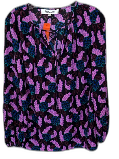 Diane Von Furstenberg Size 4 Pink & Teal Polyester Long Balloon Sleeve Skirt Set Pink & Teal / 4