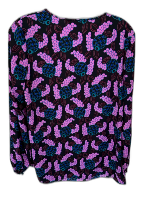 Diane Von Furstenberg Size 4 Pink & Teal Polyester Long Balloon Sleeve Skirt Set Pink & Teal / 4