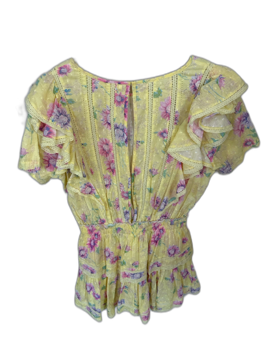 Loveshackfancy Size M Yellow & Pink Cotton Flutter Sleeves Flowers Dress Yellow & Pink / M
