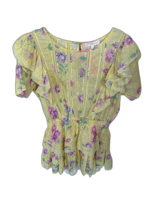Loveshackfancy Size M Yellow & Pink Cotton Flutter Sleeves Flowers Dress Yellow & Pink / M