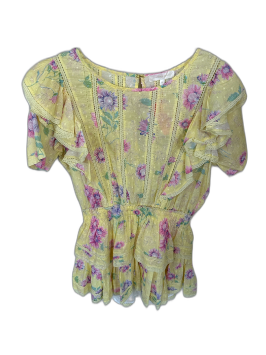 Loveshackfancy Size M Yellow & Pink Cotton Flutter Sleeves Flowers Dress Yellow & Pink / M