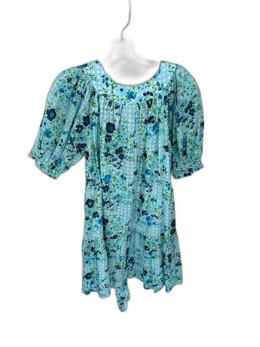 Olivia James Size S Blue & Green Cotton Short Balloon Sleeve Flowers Dress Blue & Green / S