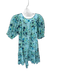 Olivia James Size S Blue & Green Cotton Short Balloon Sleeve Flowers Dress Blue & Green / S
