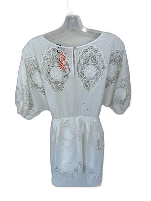 Delfi Collective Size S White Cotton Short Balloon Sleeve Lace Detail Dress White / S