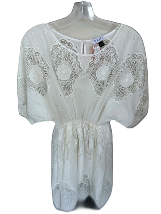 Delfi Collective Size S White Cotton Short Balloon Sleeve Lace Detail Dress White / S