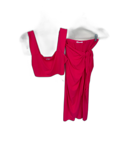 Reformation Size S Fushcia Tencel Cropped Front Tie Midi Skirt Set Fushcia / S