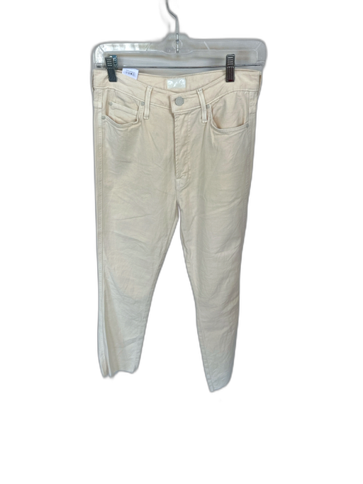 Mother Size 27 Cream Cotton Blend High Waist Straight Leg Raw Hem Jeans Cream / 27