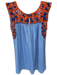 Mi Golondrina Size S Blue & Orange Cotton Embroidered Neckline Sleeveless Dress Blue & Orange / S