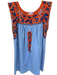Mi Golondrina Size S Blue & Orange Cotton Embroidered Neckline Sleeveless Dress Blue & Orange / S