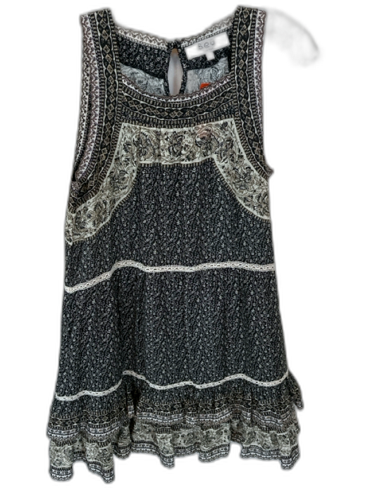 Sea New York Size S Black & Taupe Cotton Sleeveless Botanical Lace Detail Dress Black & Taupe / S
