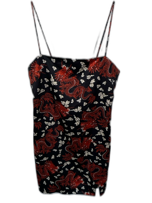 Zara Size S Black & Orange Polyester Spaghetti Strap Dragon Back Zip Dress Black & Orange / S