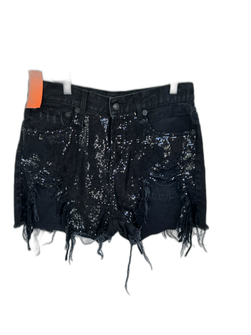 R13 Size 28 Black Cotton Blend High Waist Sequins Cut Off Denim Shorts Black / 28